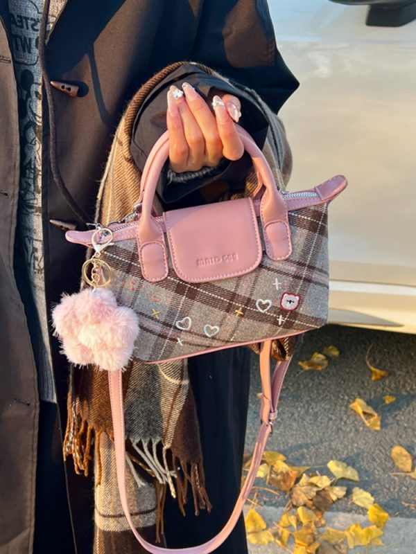 2025 Women's Color-Blocking Woolen Handbag - Small Square Shoulder Crossbody Bag for Spring and Summer Fashion