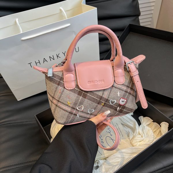2025 Women's Color-Blocking Woolen Handbag - Small Square Shoulder Crossbody Bag for Spring and Summer Fashion