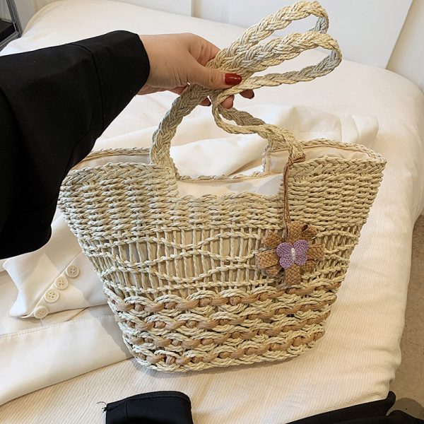 2025 Women's Hollow Woven Straw Beach Bag - Handheld Summer Seaside Vacation Tote for Commuting and Vegetables