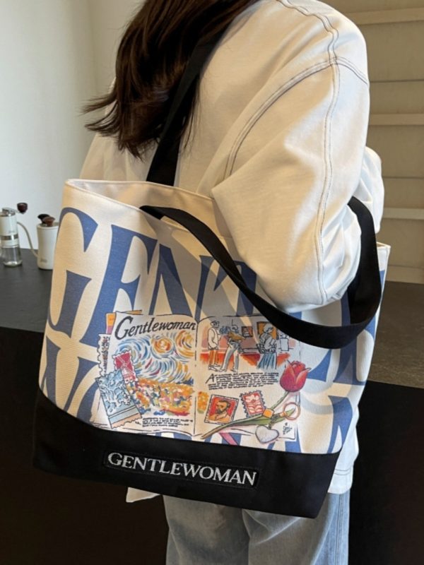 2025 Women's Letter Canvas Bag - Versatile Large Capacity Commuter Tote for Students, Stylish Shoulder Handbag