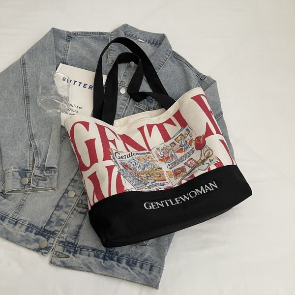 2025 Women's Letter Canvas Bag - Versatile Large Capacity Commuter Tote for Students, Stylish Shoulder Handbag