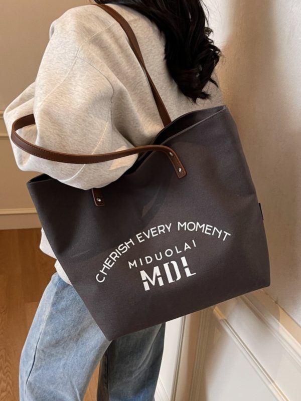 2025 Women's Letter Canvas Tote Bag - Large Capacity Korean Style Versatile Commuter Shoulder Handbag