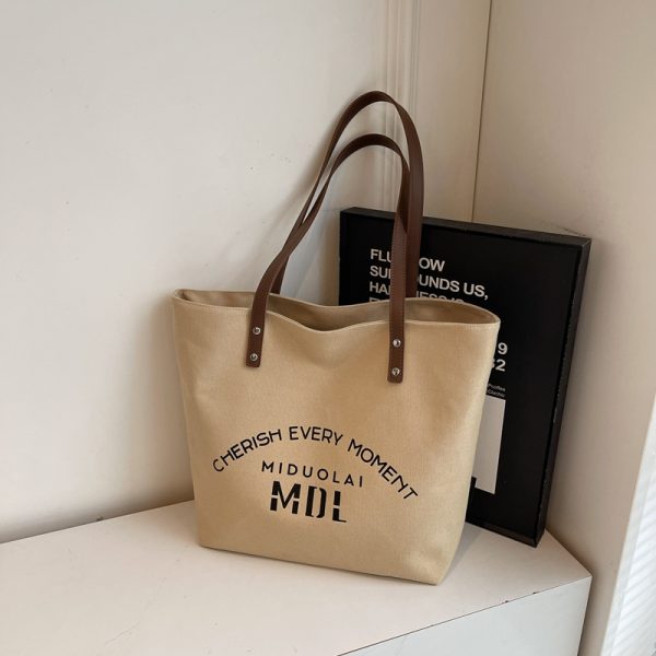 2025 Women's Letter Canvas Tote Bag - Large Capacity Korean Style Versatile Commuter Shoulder Handbag