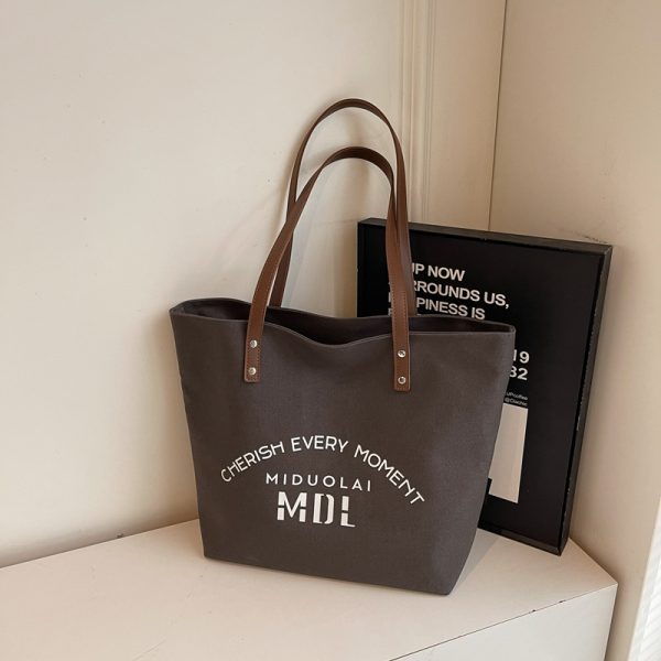 2025 Women's Letter Canvas Tote Bag - Large Capacity Korean Style Versatile Commuter Shoulder Handbag