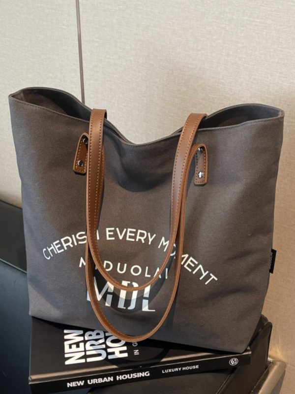 2025 Women's Letter Canvas Tote Bag - Large Capacity Korean Style Versatile Commuter Shoulder Handbag