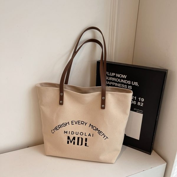 2025 Women's Letter Canvas Tote Bag - Large Capacity Korean Style Versatile Commuter Shoulder Handbag