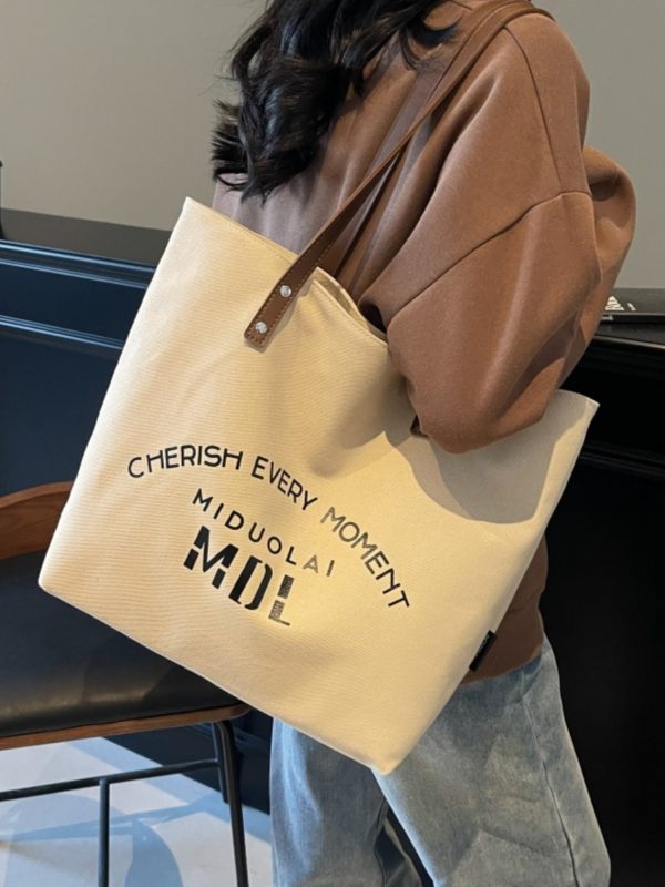 2025 Women's Letter Canvas Tote Bag - Large Capacity Korean Style Versatile Commuter Shoulder Handbag