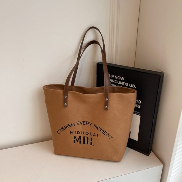 2025 Women's Letter Canvas Tote Bag - Large Capacity Korean Style Versatile Commuter Shoulder Handbag