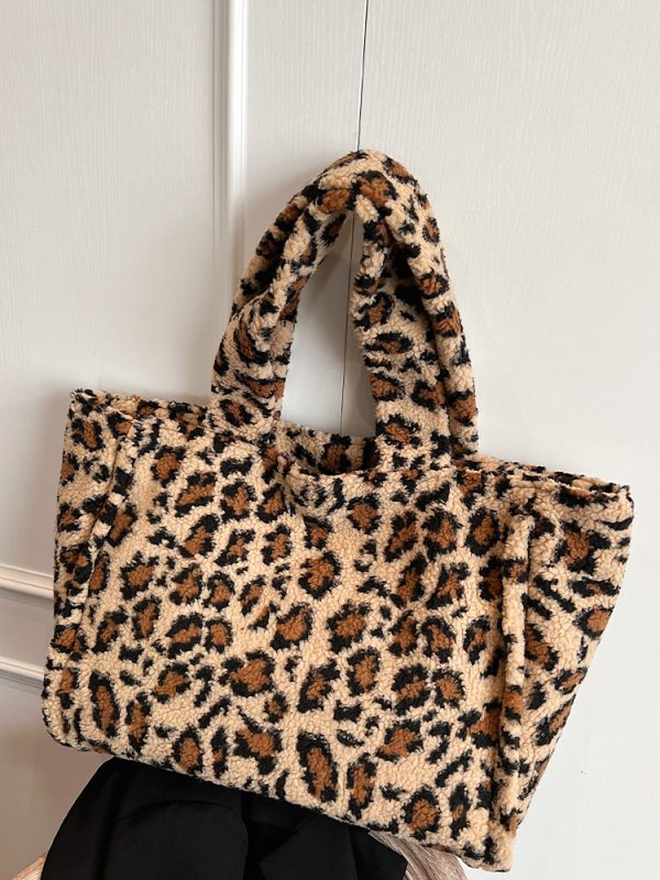 2025 Women's Plush Leopard Print Tote Bag - Fluffy Shoulder Bag with Large Capacity for Spring and Summer Fashion