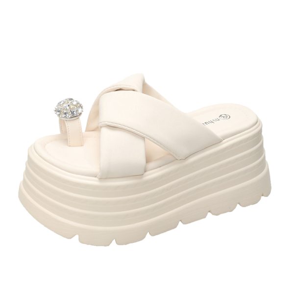 2025 Women's Rhinestone Open-Toe Sandals - 8cm Thick-Soled Platform Slippers for Summer Outdoor Wear, Height-Increasing, Petite Sizes