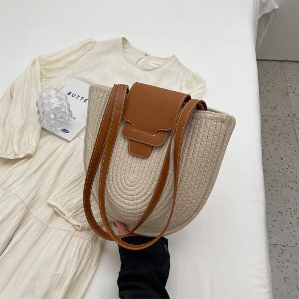 2025 Women's Straw Shoulder Bag - Woven Seaside Vacation Tote in French Pastoral Style, Perfect for Commuting and Summer Outings