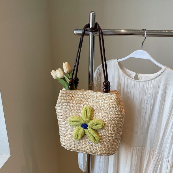 2025 Women's Summer Bohemian Woven Beach Bag - Straw Bucket Bag for Seaside Outings, Single Shoulder Design
