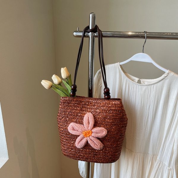 2025 Women's Summer Bohemian Woven Beach Bag - Straw Bucket Bag for Seaside Outings, Single Shoulder Design