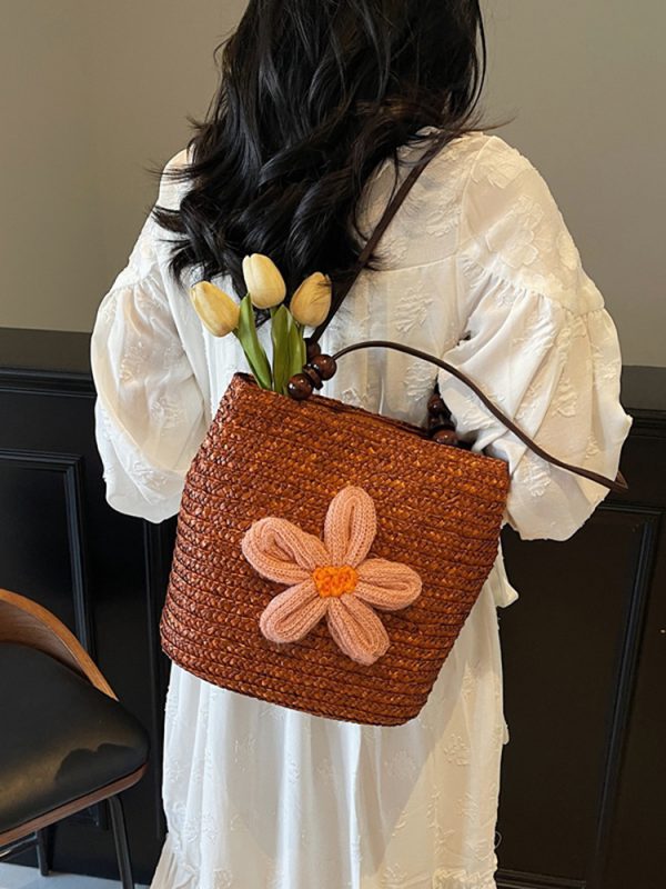 2025 Women's Summer Bohemian Woven Beach Bag - Straw Bucket Bag for Seaside Outings, Single Shoulder Design