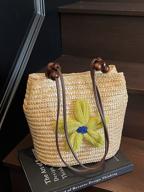 2025 Women's Summer Bohemian Woven Beach Bag - Straw Bucket Bag for Seaside Outings, Single Shoulder Design