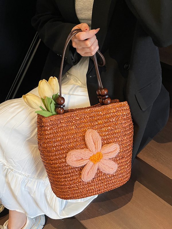 2025 Women's Summer Bohemian Woven Beach Bag - Straw Bucket Bag for Seaside Outings, Single Shoulder Design