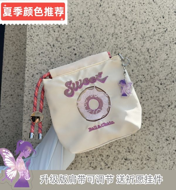 2025 Women's Summer Embroidered Donut Nylon Canvas Crossbody Bag with Zipper - Small Phone Purse for Everyday Use
