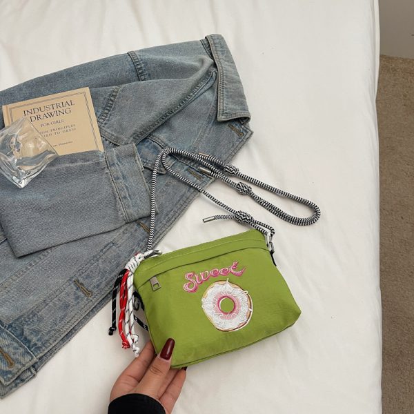 2025 Women's Summer Embroidered Donut Nylon Canvas Crossbody Bag with Zipper - Small Phone Purse for Everyday Use