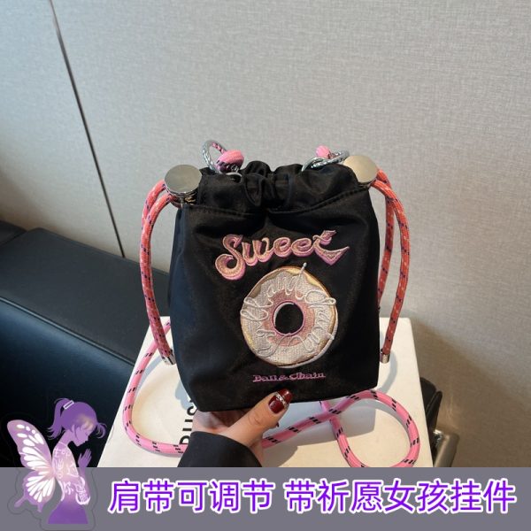 2025 Women's Summer Embroidered Donut Nylon Canvas Crossbody Bag with Zipper - Small Phone Purse for Everyday Use