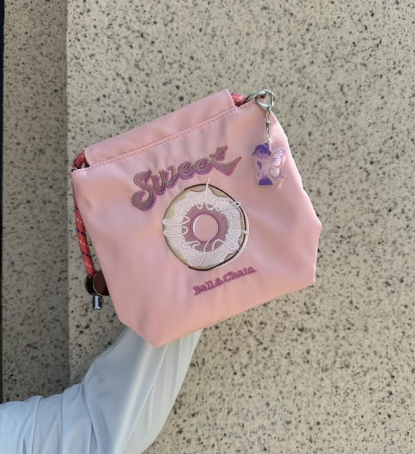 2025 Women's Summer Embroidered Donut Nylon Canvas Crossbody Bag with Zipper - Small Phone Purse for Everyday Use