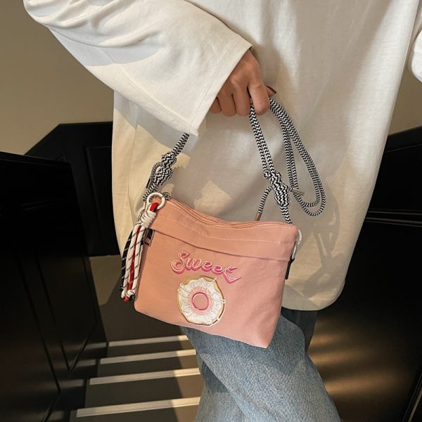 2025 Women's Summer Embroidered Donut Nylon Canvas Crossbody Bag with Zipper - Small Phone Purse for Everyday Use