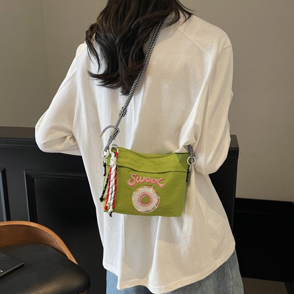 2025 Women's Summer Embroidered Donut Nylon Canvas Crossbody Bag with Zipper - Small Phone Purse for Everyday Use