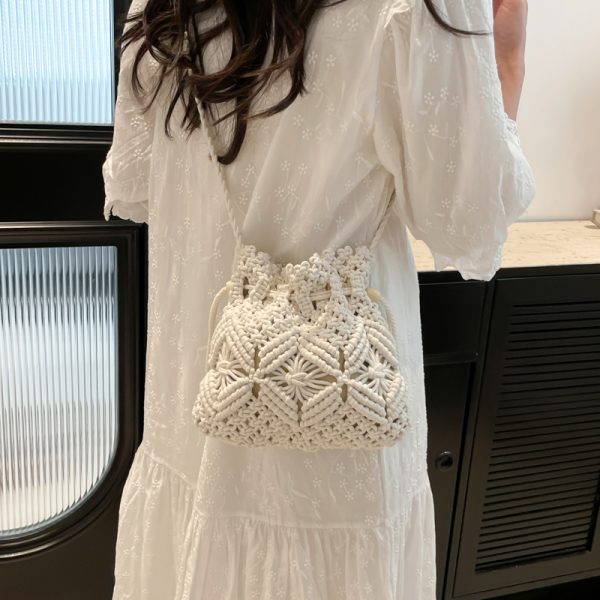 2025 Women's Summer Forest-Style Woven Straw Beach Bag - Drawstring Bucket Crossbody for Phone and Essentials