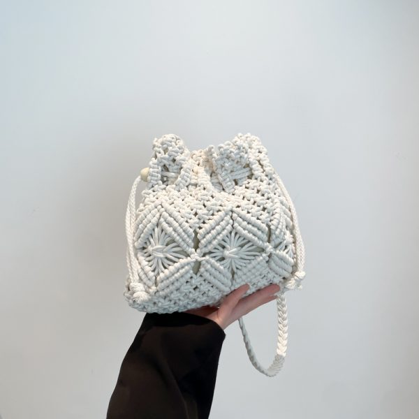 2025 Women's Summer Forest-Style Woven Straw Beach Bag - Drawstring Bucket Crossbody for Phone and Essentials