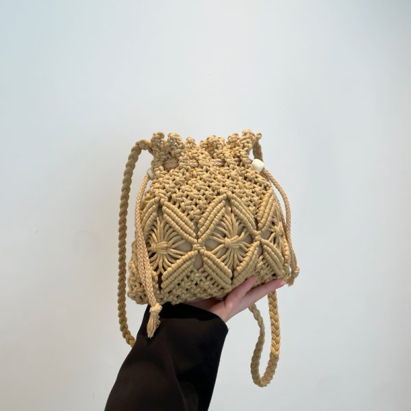 2025 Women's Summer Forest-Style Woven Straw Beach Bag - Drawstring Bucket Crossbody for Phone and Essentials