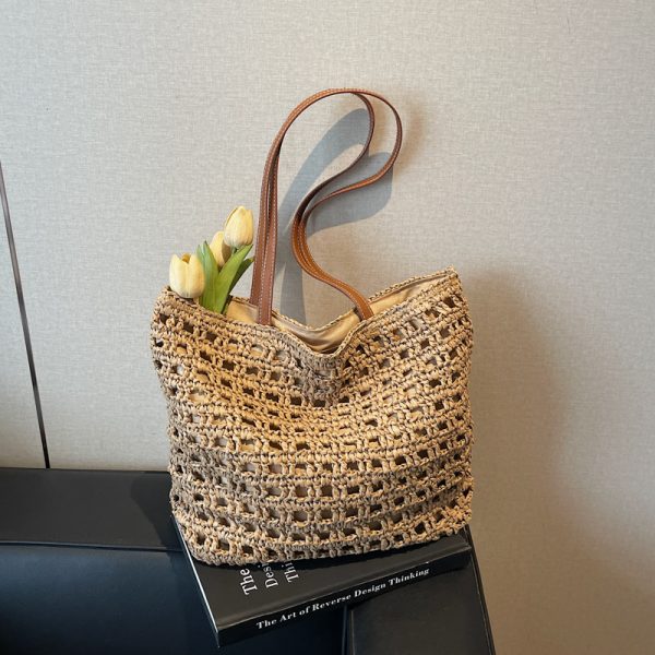 2025 Women's Summer Hollow Weave Straw Tote Bag - Large Capacity Beach Vacation Commuter Shoulder Bag