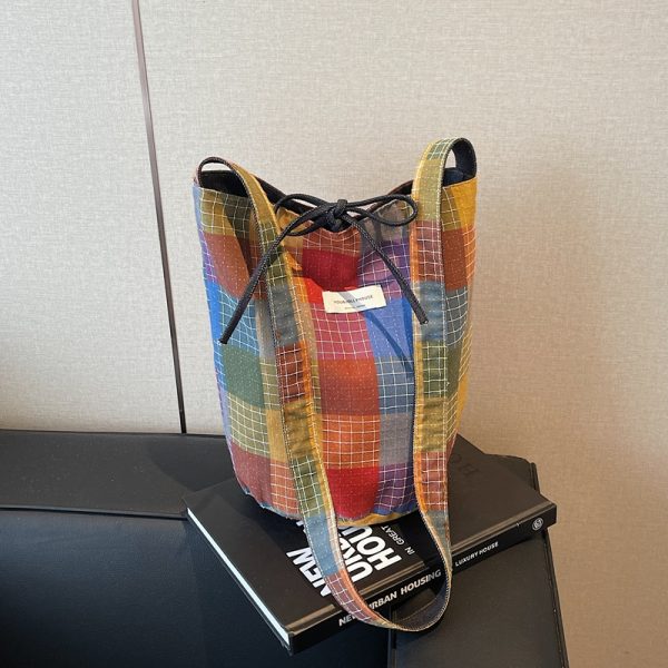 2025 Women's Summer Large Capacity Ethnic Style Bucket Bag - Versatile Crossbody Canvas Tote for Commuting & Everyday Use