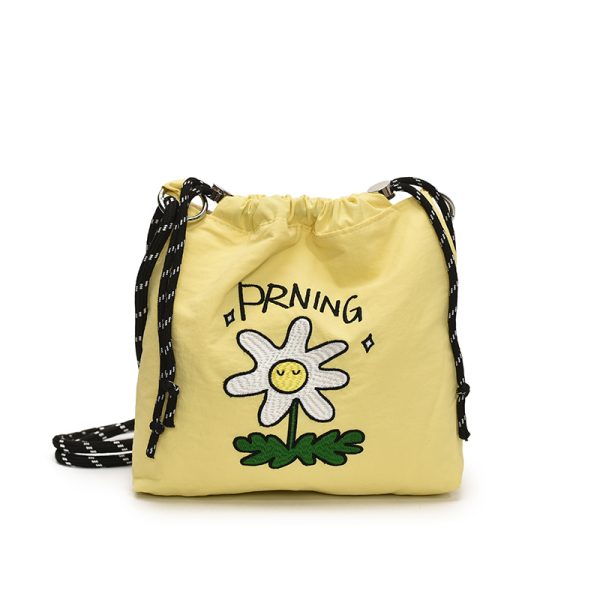 2025 Women's Summer Nylon Embroidered Canvas Drawstring Crossbody Bag - Simple Portable Phone Bag