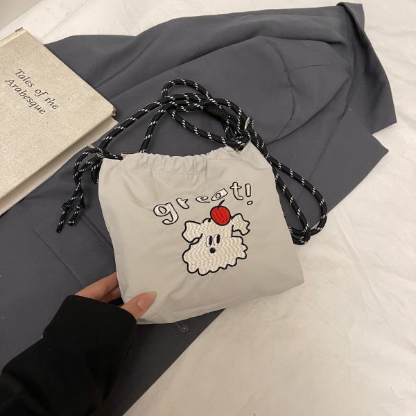 2025 Women's Summer Nylon Embroidered Canvas Drawstring Crossbody Bag - Simple Portable Phone Bag