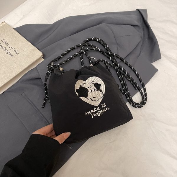 2025 Women's Summer Nylon Embroidered Canvas Drawstring Crossbody Bag - Simple Portable Phone Bag