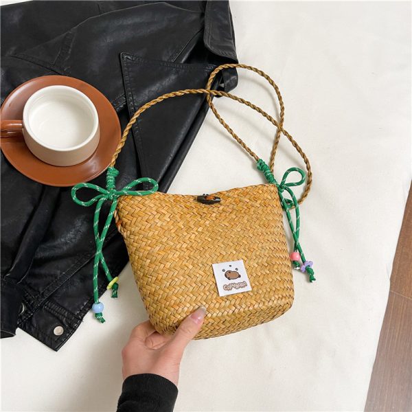 2025 Women's Summer Seaside Woven Straw Crossbody Bag - Trendy Vegetable Basket Design for Vacation & Phone Storage