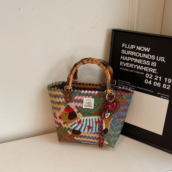 2025 Women's Summer Woven Vegetable Basket Bag - Trendy Commuter Tote, Bucket Style Straw Bag for Beach and Vacation