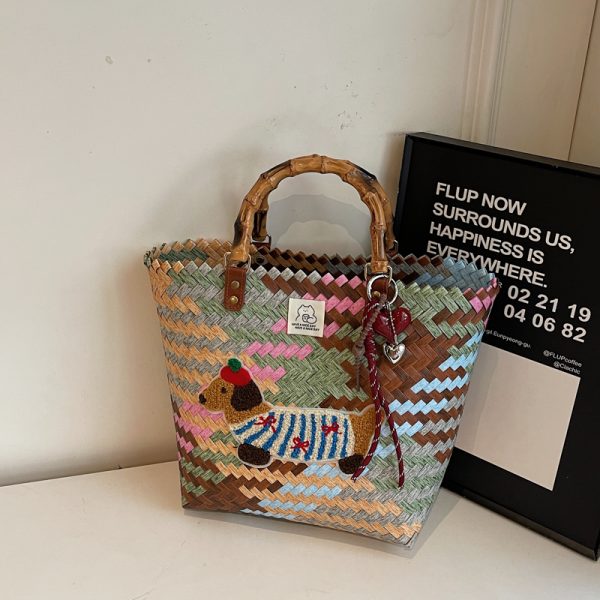 2025 Women's Summer Woven Vegetable Basket Bag - Trendy Commuter Tote, Bucket Style Straw Bag for Beach and Vacation