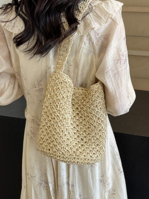 2025 Women's Woven Straw Bucket Bag - Artistic Forest-Themed Shoulder Bag for Beach Vacation