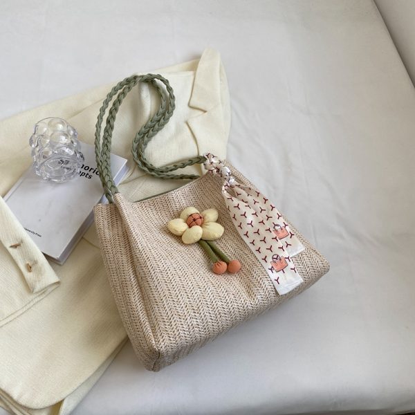 2025 Woven Bucket Bag for Women - Large Capacity Straw Tote for Classroom, Commuting, and Vacation - Stylish Shoulder Bag