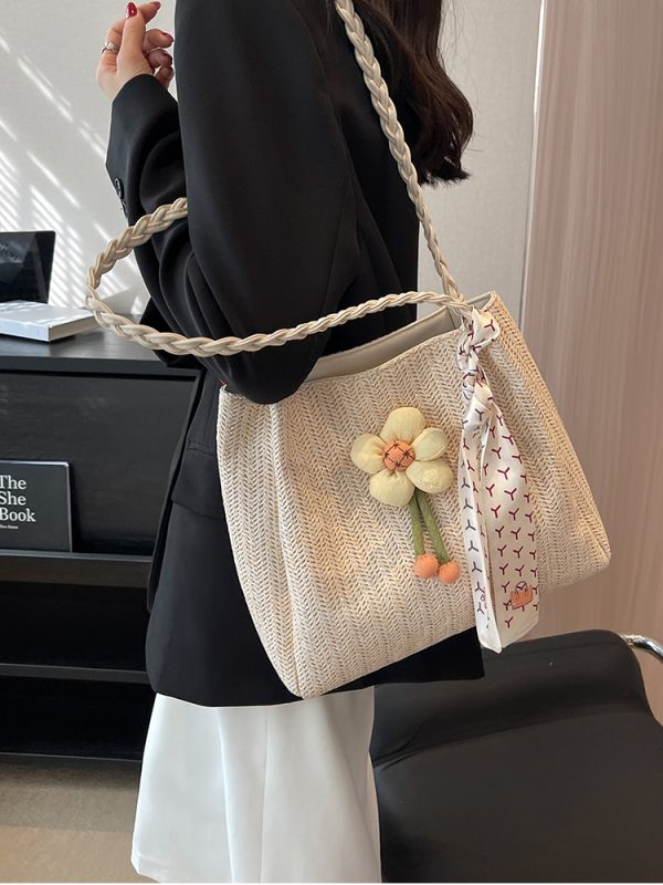 2025 Woven Bucket Bag for Women - Large Capacity Straw Tote for Classroom, Commuting, and Vacation - Stylish Shoulder Bag