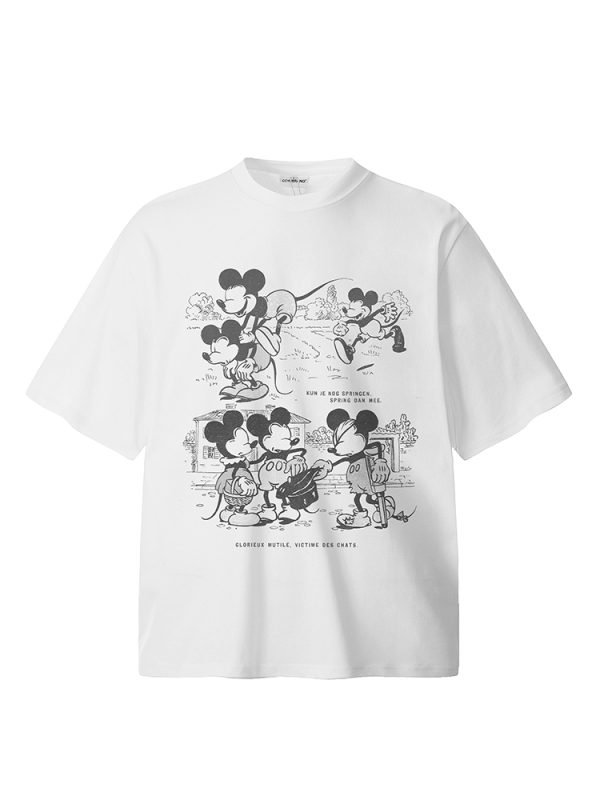 320g Heavyweight American Retro Small Collar Rice Comic Short Sleeve T-Shirt for Men and Women - Loose Street Fashion Top