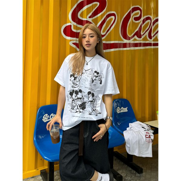 320g Heavyweight American Retro Small Collar Rice Comic Short Sleeve T-Shirt for Men and Women - Loose Street Fashion Top