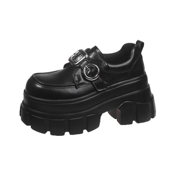 8cm Chunky Heeled Leather Loafers for Women - 2025 Spring British Style Thick-Soled Shoes to Match Skirts