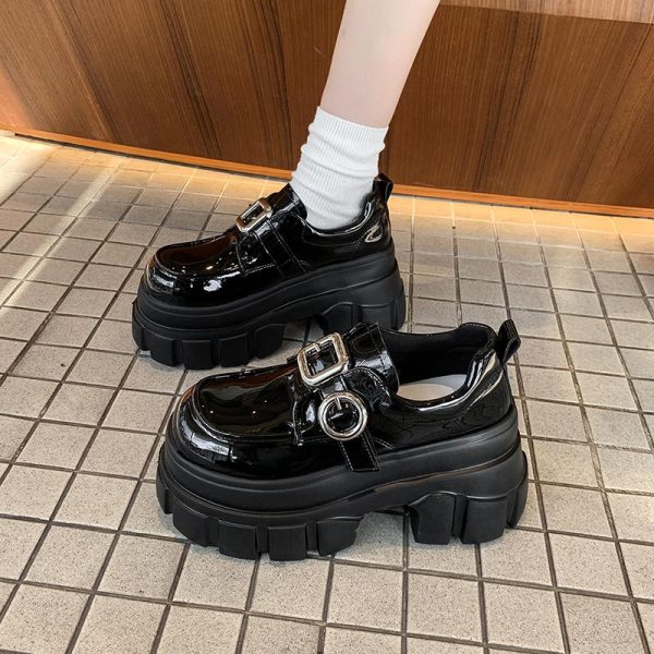 8cm Chunky Heeled Leather Loafers for Women - 2025 Spring British Style Thick-Soled Shoes to Match Skirts