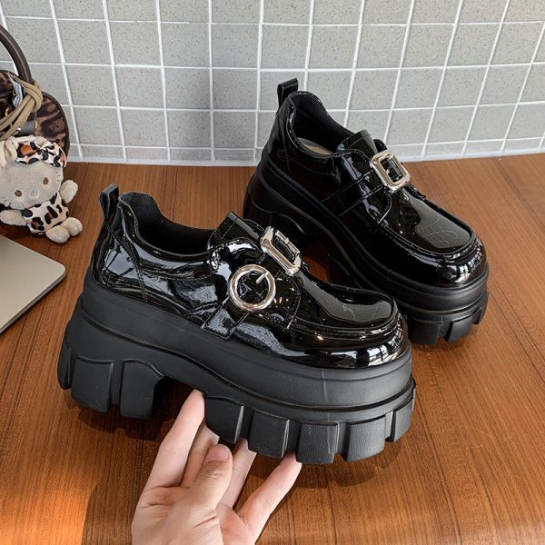 8cm Chunky Heeled Leather Loafers for Women - 2025 Spring British Style Thick-Soled Shoes to Match Skirts