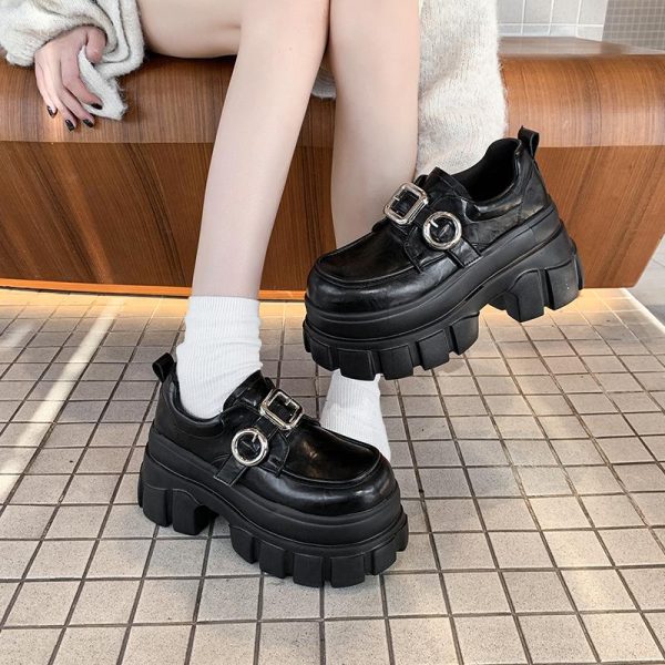 8cm Chunky Heeled Leather Loafers for Women - 2025 Spring British Style Thick-Soled Shoes to Match Skirts