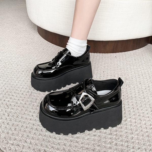 8cm Height-Increasing Black Leather Loafers for Petite Women, 2025 British Style Thick-Soled Flats in Small Sizes