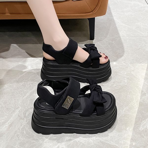 8cm Height-Increasing Velcro Platform Sandals for Women - 2025 Summer Fairy Style Thick-Soled Beach Roman Shoes