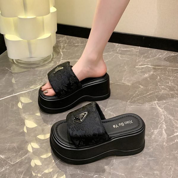 8cm Platform Sole Velcro One-Strap Sandals for Women - 2025 Summer Outdoor Thick-Soled Slippers