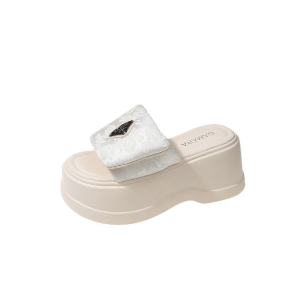 8cm Platform Sole Velcro One-Strap Sandals for Women - 2025 Summer Outdoor Thick-Soled Slippers
